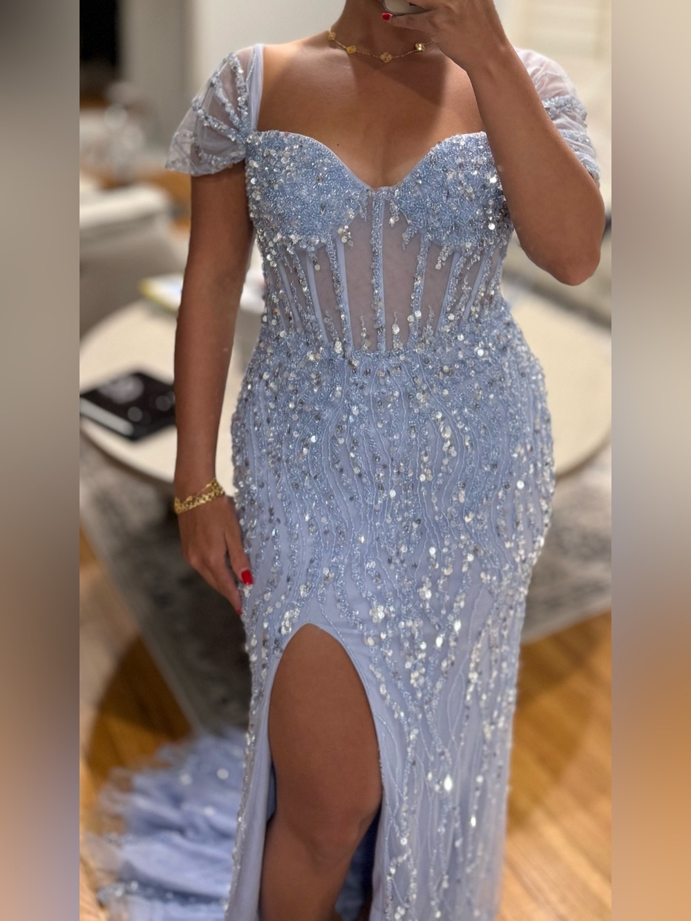 Baby blue Beaded Evening Gown